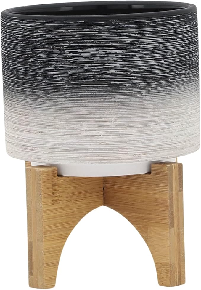 5 Planter ON Wooden Stand Gray