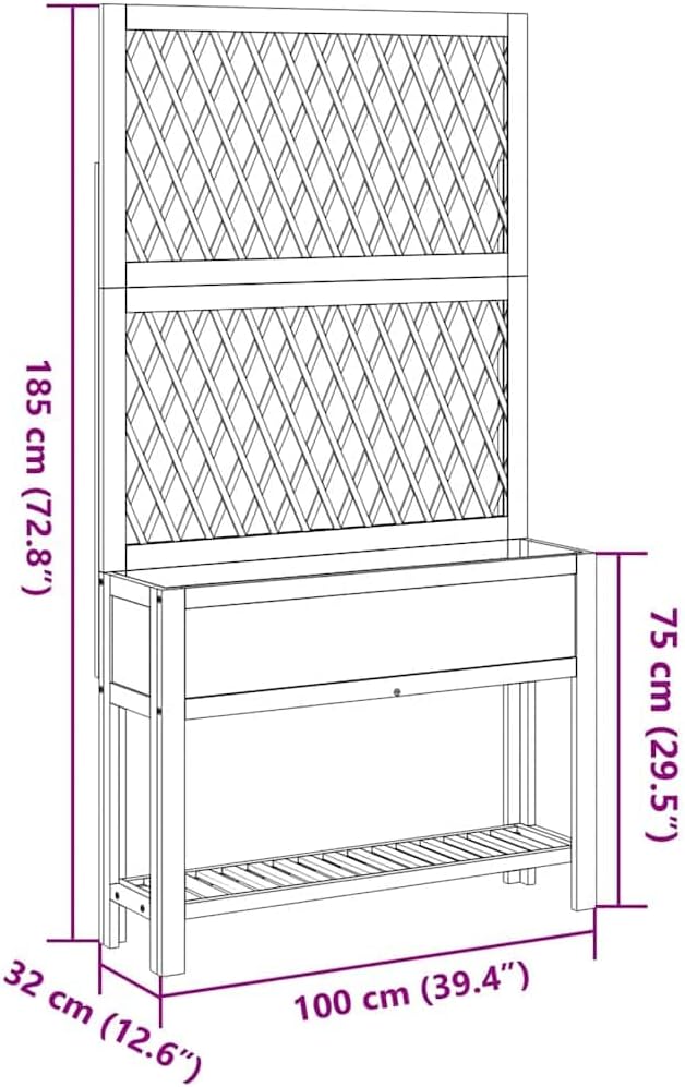 Large Natural Acacia Wood Planter with Trellis and Shelf Durable Solid Acacia Raised Garden Bed for Outdoor Plants 12.6x39.4x72.8 Inches
