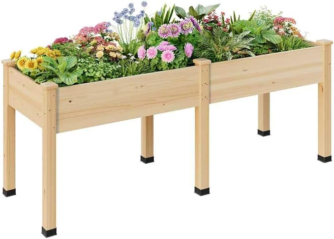 Wood Raised Garden Bed 72x24x30in Elevated Wooden Planter Box with Legs Standing Growing Bed for Backyard Patio Balcony with Bed Liner 200 Pound Capacity