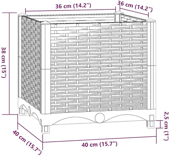 vidaXL Raised Bed 15.7x15.7x15 Polypropylene – Square Gray Outdoor Use – DIY Assembly Required – Ideal for Garden Balcony or Patio