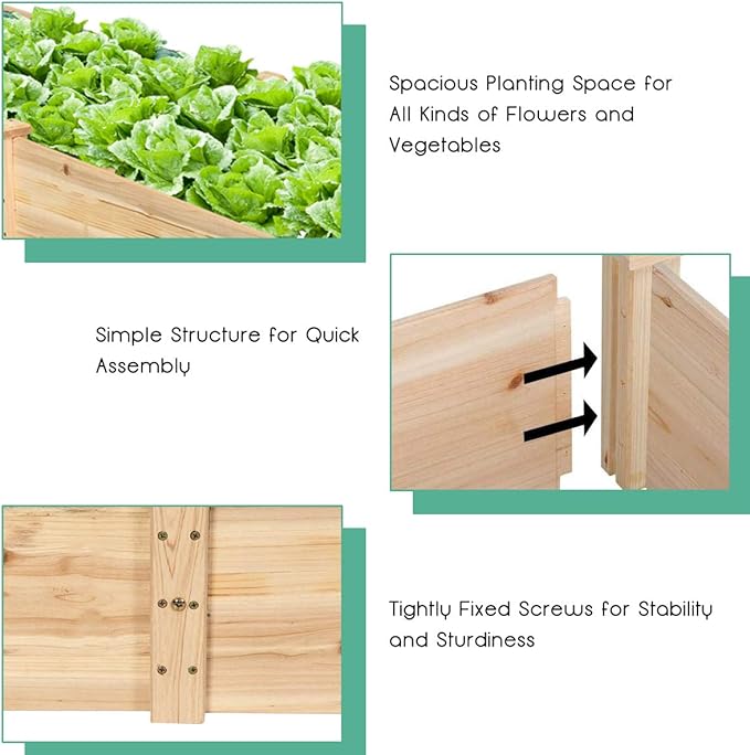 S AFSTAR Wooden Raised Garden Bed Divisible Planter Box Kit Outdoor Elevated Flower Planting Raised Bed Above Ground Planters or Vegetables Grass Lawn Yard Backyard Patio (97 L x 25 W x 10 H)