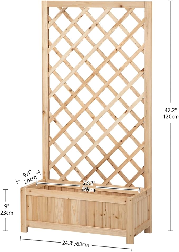Wooden Raised Garden Bed with Trellis 47 Outdoor Planter Box for Climbing Plants Vertical Natural Wood Garden Planter for Vegetables Flowers &amp Vines Lattice Plant Support for Patio Yard Balco