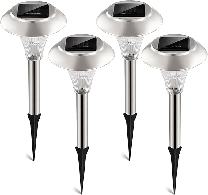 4 Pack ~ Stainless Steel Solar Power Garden Lawn Landscape Lamps w/ color changing timely 2 LED Lights