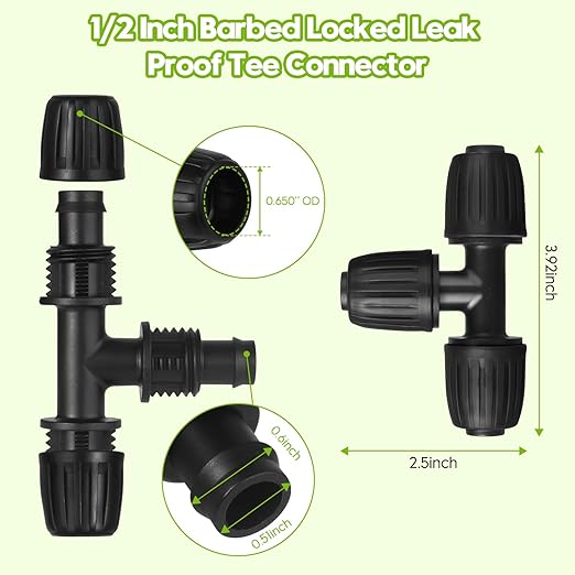 50 FT 1/2 Inch Drip Irrigation Tubing Kit-Drip Line Irrigation Hose 1/2 Inch with 1/2 to 1/4 Barbed Locked 6-Way &amp 1/2 Tee Connectors-Drip Tube Irrigation Fittings System Parts for Garden Water