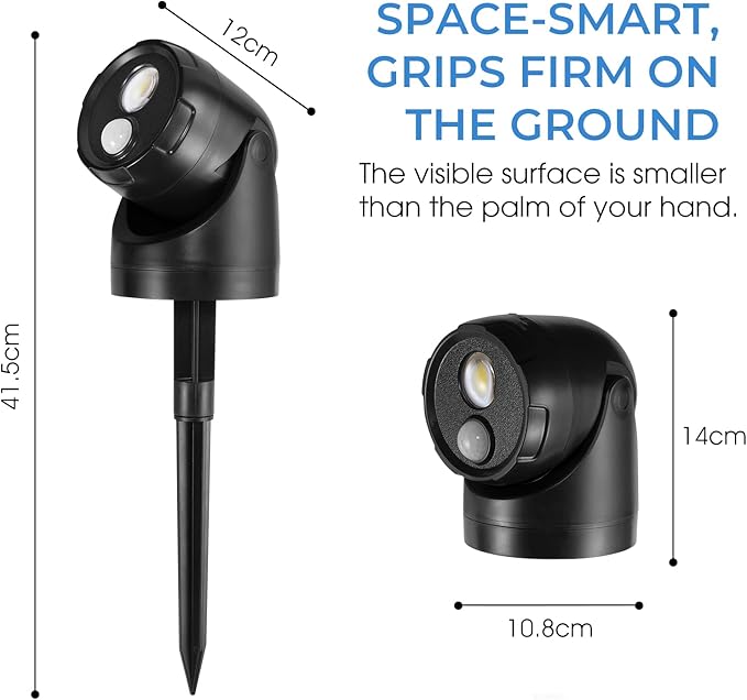 Large 2-in-1 LED Motion Sensor Outdoor Spotlight IP44 Waterproof 450 Lumen Battery Operated Landscape Light Adjustable Wall Light for Yard Garden House 2 Pack (Black)