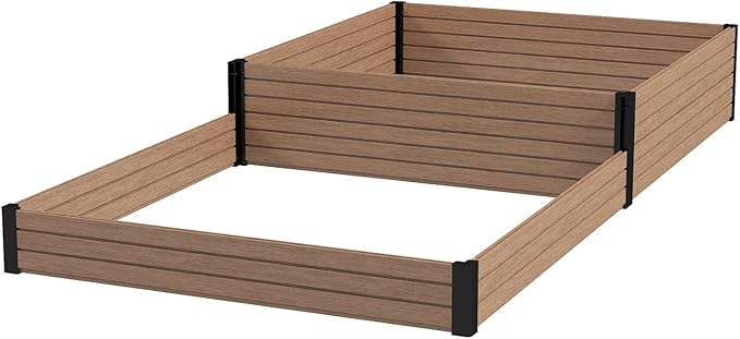 Elevated Wooden Raised Garden Planter - 2-Tier Outdoor Flower &amp Vegetable Box for Patio Backyard or Garden - Durable Weather-Resistant Design - 47.2 x 47.2 x 12.2 (Maple)