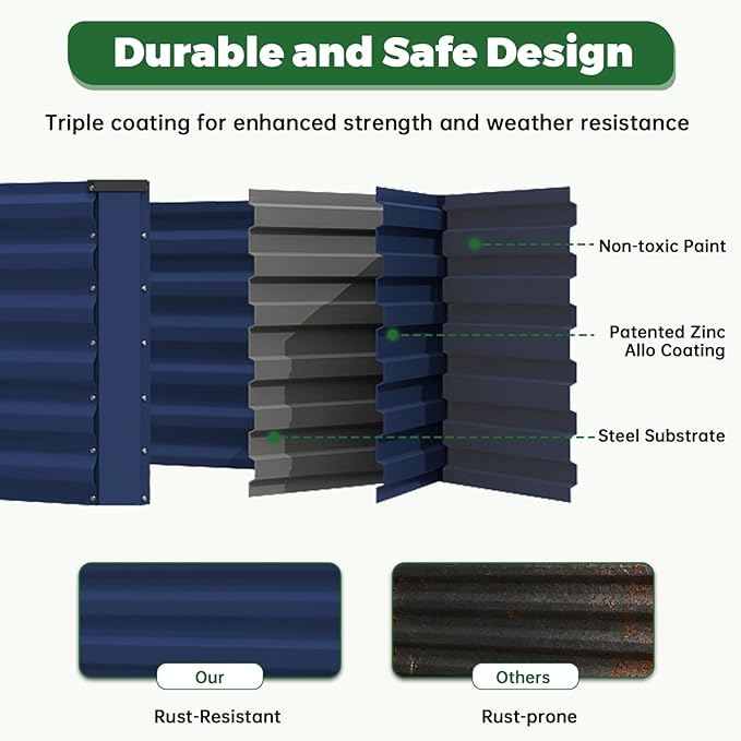 8x4x2 ft Outdoor Raised Garden Bed Large Metal Planter Raised Beds Planters for Outdoor Plants for Vegetables Flowers Herbs Fruits and Succulents.(4 PcsBlue)