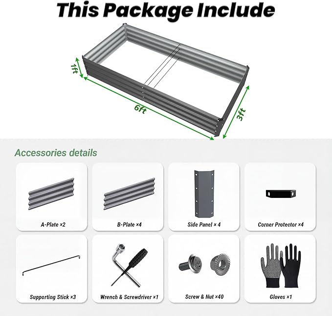 2Packs 6X3X1 FT Raised Garden Beds Outdoor Planter Raised Beds for Gardening Vegetables Flowers Large Metal Garden Box Deep Plant Flower pots Outdoor(Dark Gray)