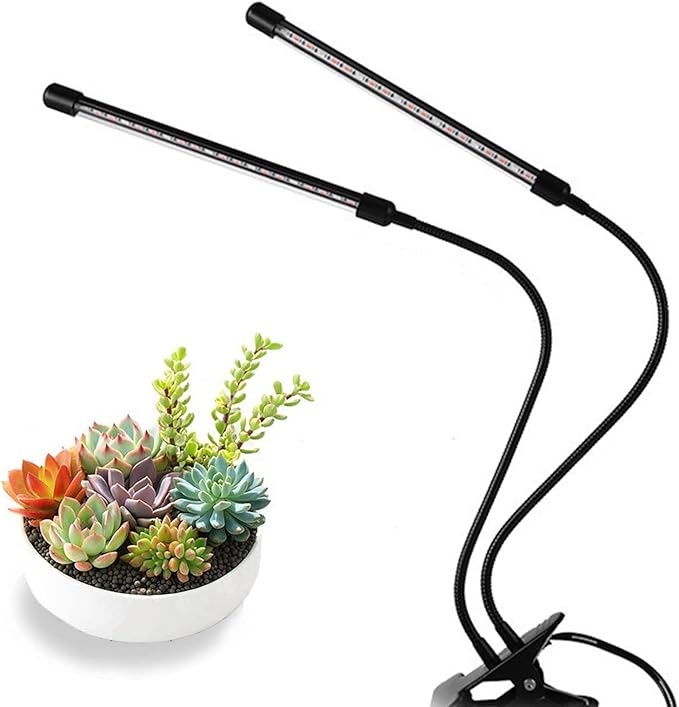 LED Grow Light Plant Grow Lamp Dual Head Full Spectrum 3 Modes Dimmable Timing Clip On LED Plant Lamp for Indoor Greenhouse Vegetables Flowers