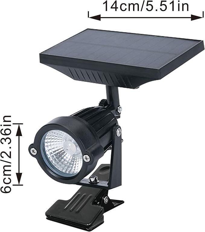 Outdoor LED Spotlight Waterproof Solar Spotlights with Clip Security Tree Spotlights Adjustable IP65 Mini Clip Lamp for Billboards Courtyard Garden Pathway Light-Operated 6000K