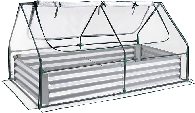 VEVOR 6x3x1FT Metal Raised Garden Bed with Greenhouse Cover Outdoor Galvanized Planter Raised Beds for Gardening for Vegetables Flowers and Fruit