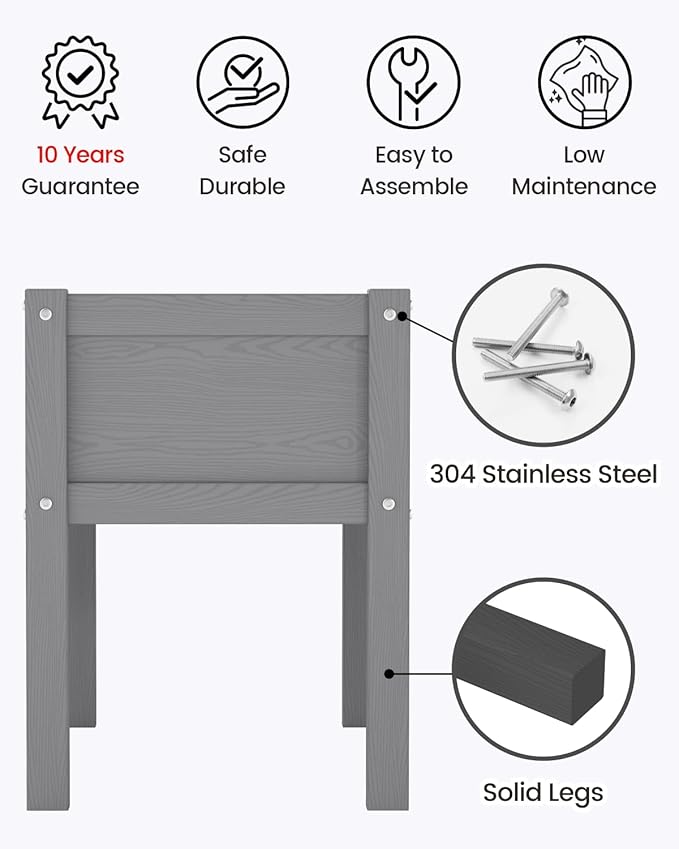 Small HDPE Raised Garden Bed Elevated Planter Box with Legs Outdoor All-Weather Planter Raised Beds for Seeds Herbs Flowers Vegetables (Grey)