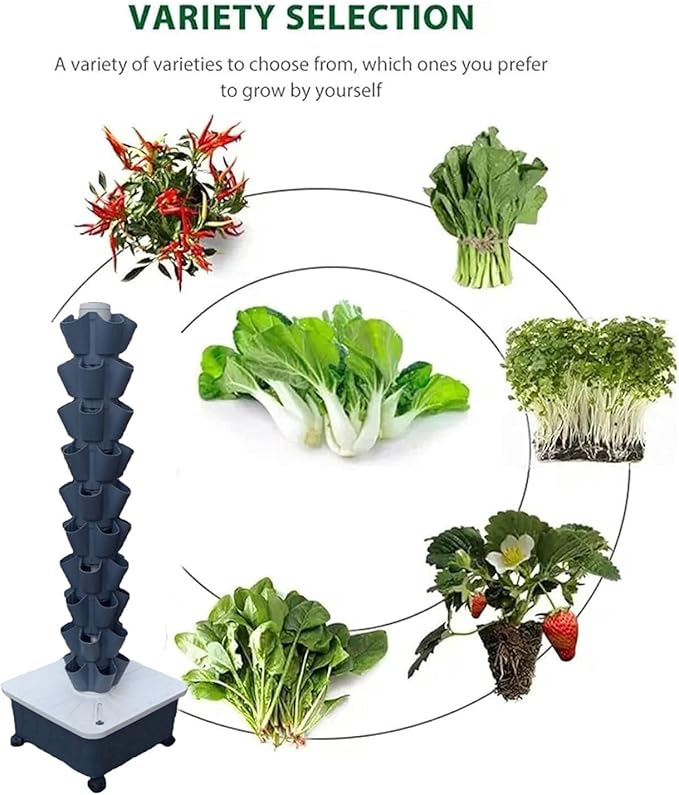Hydroponic TowerVertical Hydroponics Garden Grow TowerSoilless Cultivation Vertical Hydroponic Garden TowerMulti-Layer Planting Tower Equipment Gray-10-layer