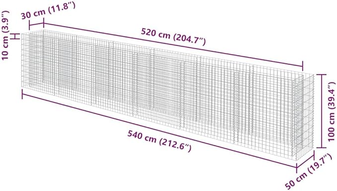 vidaXL Galvanized Steel Gabion Raised Bed - Weather- Garden Planter for Patio Featuring Large Outer Dimensions and Customizable Fill