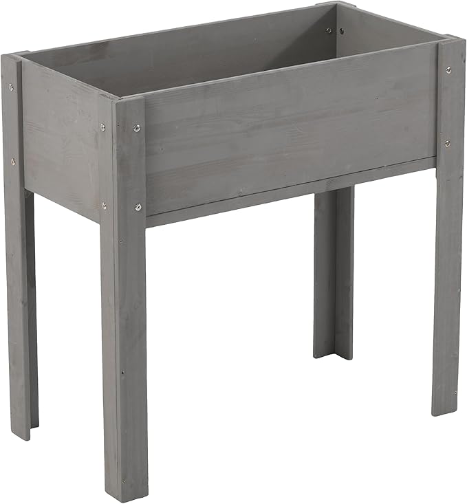31 x 16 x 30 Inches Raised Garden Bed with Legs Elevated Wooden Planter Box for Outdoor Plants Garden Backyard Patio Balcony - 200lb Capacity Grey