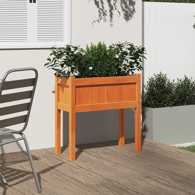 Wax Brown Solid Pine Wood Raised Garden Bed Outdoor Planter Box for Flowers Herbs Vegetables 27.6 x 12.2 x 27.6 Inch Rectangular Elevated Planters for Outdoor Plants