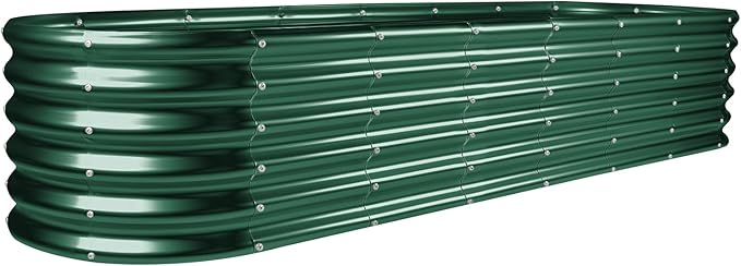 Land Guard 8×2×1.5ft Galvanized Raised Garden Bed Kit Raised Garden Boxes Outdoor Oval Metal Raised Garden Beds for Vegetables Forest Green