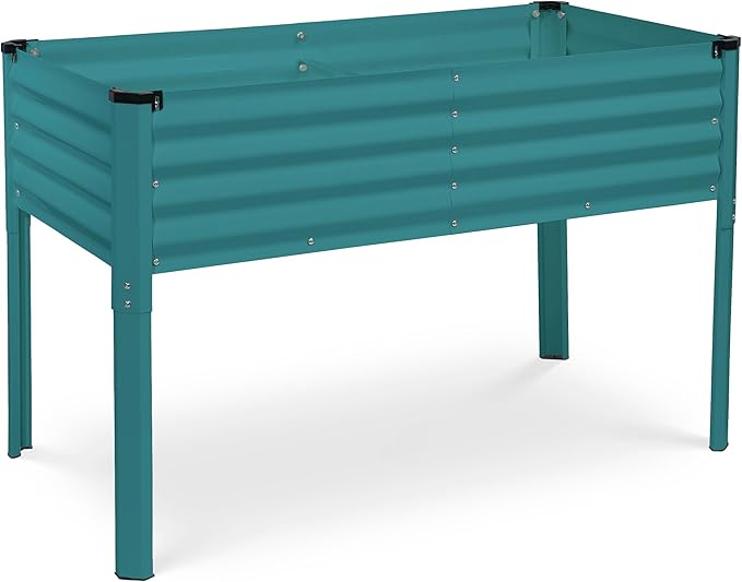 Galvanized Raised Garden Beds Outdoor with Legs // 48×24×31in Elevated Planter Box for Vegetables Flowers (Turquoise) // Large Metal Garden Bed for Backyard Patio Gardening