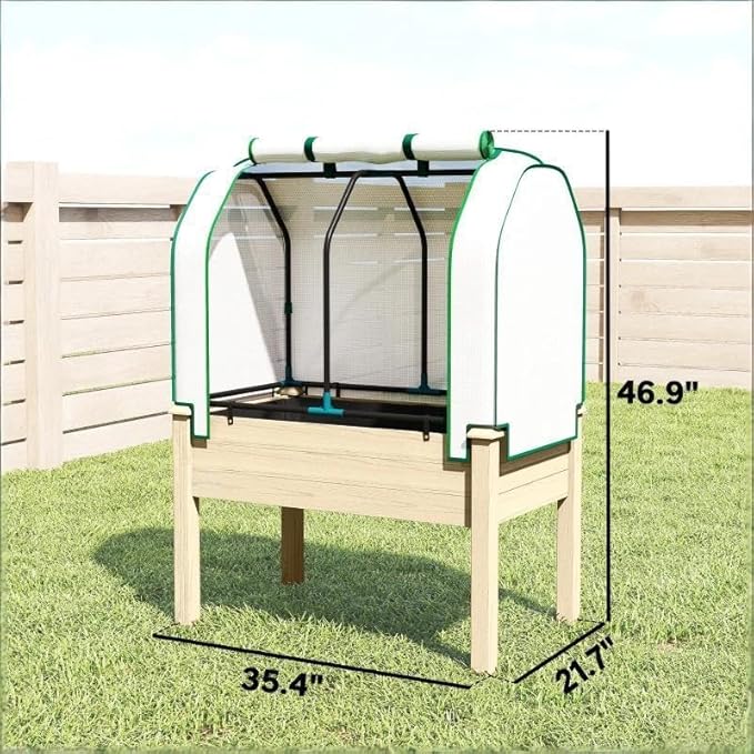 Raised Garden Bed with Legs &amp Retractable Cover 46.9 Tall Planter Box with Non-Woven Fabric Elevated for Vegetables Herbs Flowers Outdoor Patio Balcony 88 LB Capacity (Natural Wood)