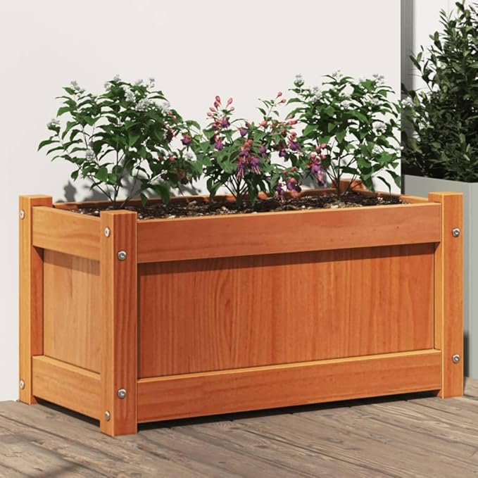 Wooden Garden Planter Box Outdoor Flower Box Wood Flower Boxes for Outdoor Plants Raised Garden Bed Planter Box Wax Brown 23.6x12.2x12.2 Solid Wood Pine-262