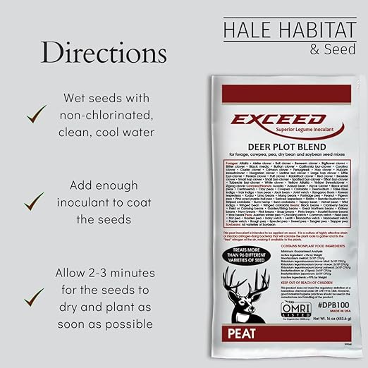 Hale Habitat &amp Seed Exceed - Food Plot Peat Legume Powder Inoculant for Increased Nitrogen for Plant Growth and Root Formation
