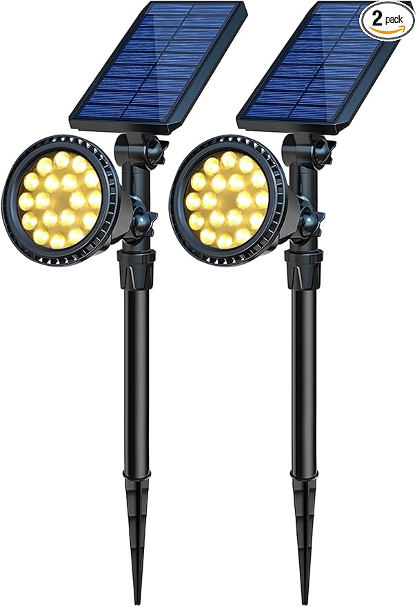Solar Spot Lights Outdoor Waterproof Solar Landscape Spotlights 18 LED 2-in-1 Uplights Adjustable Flag Pole Lights Solar Powered 3000k Warm White for Garden Yard Driveway Pathway