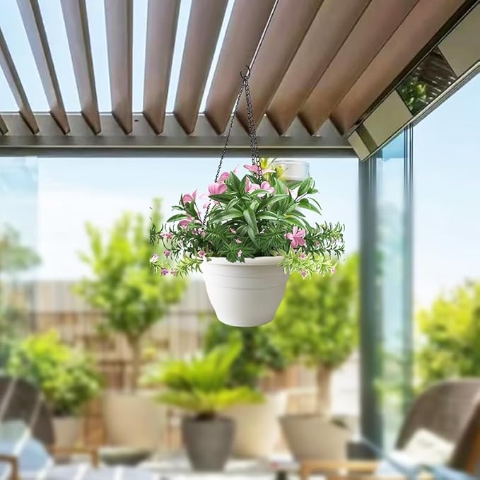 5 Pack 10 Inch Plant Pots for Indoor OutdoorPlastic Floor Planters with Drainage HolesLightweight Flower Pots for HomePatio &amp Garden(White)