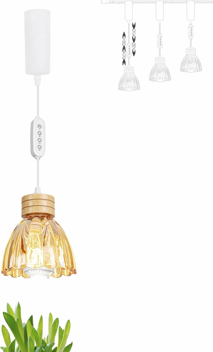 Adjustable Height Juno Track Light Pendants Full Spectrum AUTO 10W Plant Growing Lamp Clear Tulip Amber Oval Bell Glass Cover Timer Indoor Basil Kitchen Green House Customizable