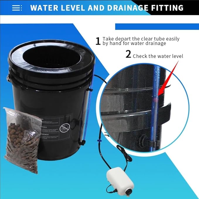 GROZY Hydroponics Growing System 5 Gallon DWC hydroponic System kit 20L One Bucket DWC Kit with 20cm Net Pot 120V Air Pump Air Stone &amp Water Level Indicator Indoor Garden