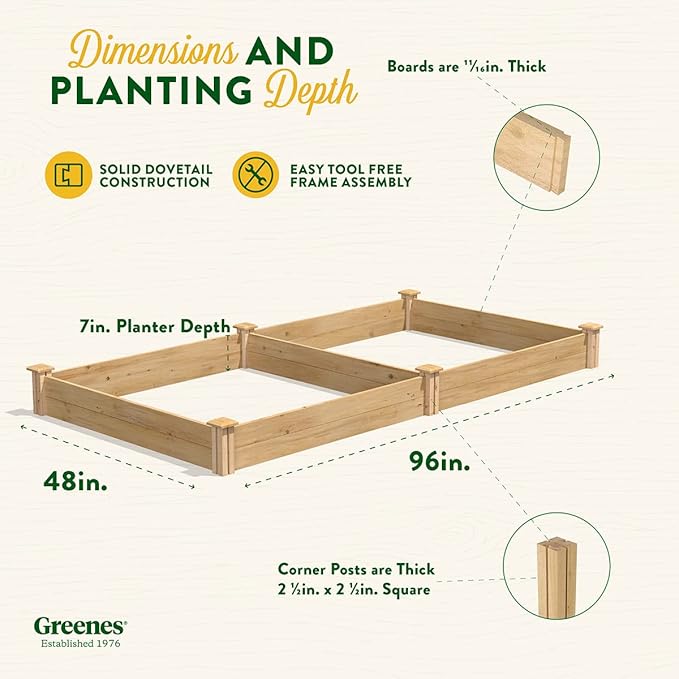 Greenes Fence Premium Cedar Raised Garden Bed 4' x 8' x 7 (3/4 Thick) - Made in USA with North American Cedar