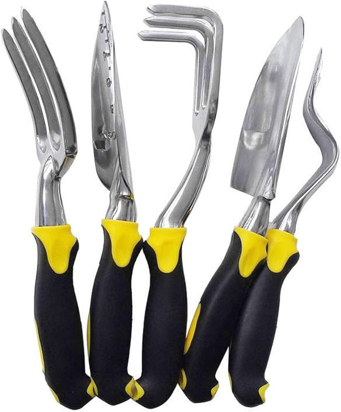 SagaSave Garden Tool Set 5 Pcs Heavy Duty Gardening Kit Include Aluminum Alloy Small Shovel Right Angle Fork Shovel Weeding Fork Transplanter Ideal Garden Tools Gift