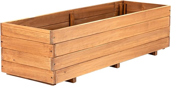 Wooden Planter Box 47.24 x 15.75 x 12.6 – Fir Wood Raised Garden Bed for Vegetables Herbs &amp Flowers Includes Fabric Planter Liner 4 Drainage Holes Water-Based Finish