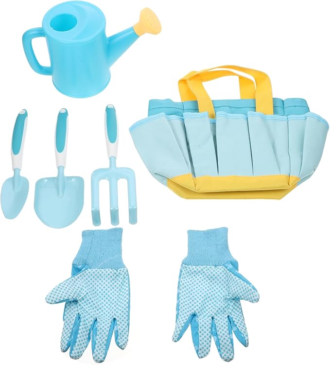 GALPADA Kids Gardening Tools Set Hand Planting Tools for Boys and Girls Includes Rake Shovel Watering Can and Storage Bag for Outdoor Gardening Activities