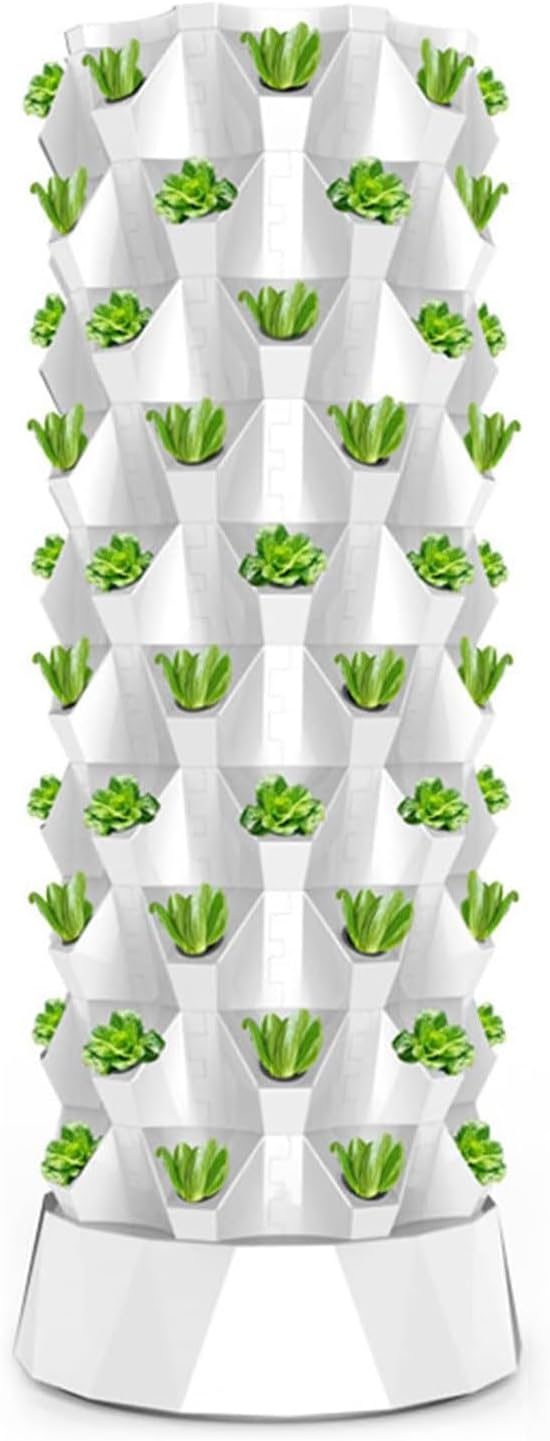 Vertical Planter Tower Hydroponics Growing System for Indoor Herbs Fruits and Vegetables with Hydration Pump Adapter Seedbed and Net PotsWhite-80Pots