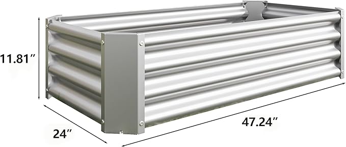Raised Garden Beds Outdoor for Gardening 4×2×1ft Galvanized Rectangular Plastic Raised Planter Garden Box for Fruit Vegetables Herbs Flowers Growing Bed for Lawn Patio Balcony Silver