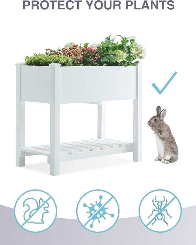 Raised Garden Bed with Legs 34x18x30in Outdoor All-Weather Elevated Planter Box Stand for Outdoor Plants Flowers Vegetable Fruits (Off-White)