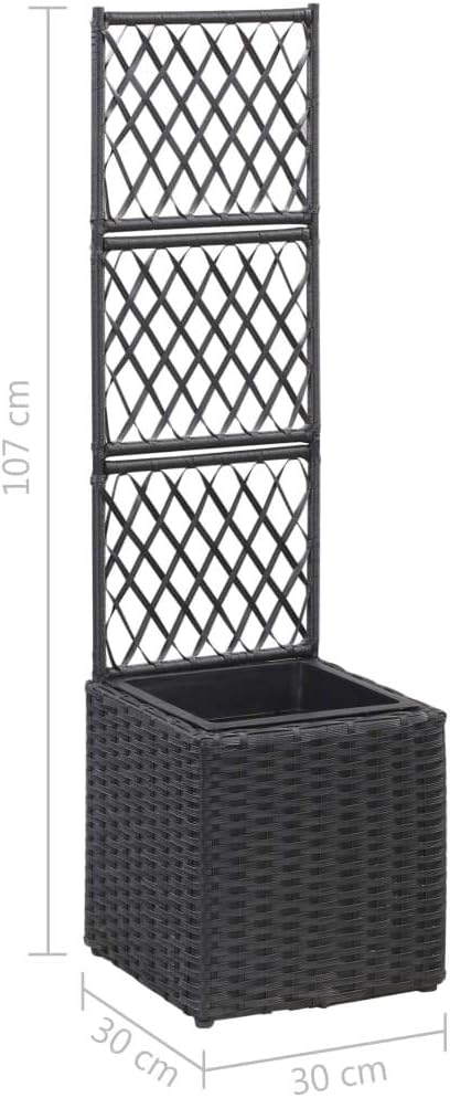 Garden Trellis Raised Bed with 1 Pot Lattice Panels Freestanding Poly Rattan Plant Raised Bed for Outdoor Climbing Planting Yard Patio DecorationBlack 11.8 x 11.8 x 42.1