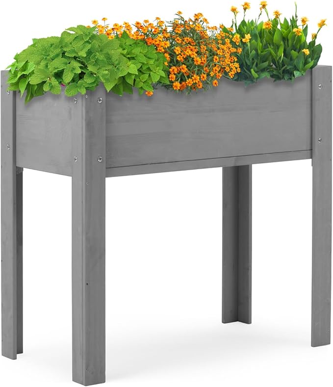 31X31X16 Inch Raised Garden Bed with Legs Solid Wood Grey Bigger &amp Sturdier Planter Raised Bed Outdoor Plants Flowers Fruits Vegetable Herb Growingg Seasonal Garden Upgrade