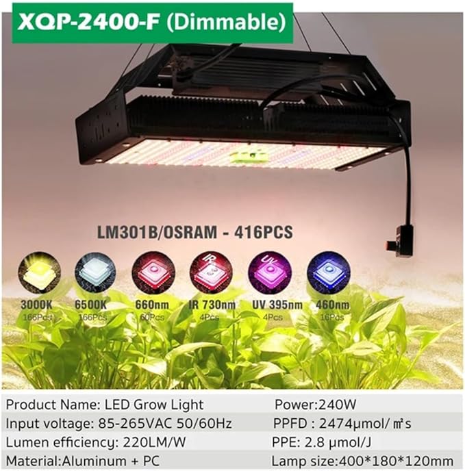 LED Grow Lights Full Spectrum Hanging Grow Lights for Indoor Plants 240W UV-IR Full Spectrum Led Grow Light for Seedling Veg and Bloom for Seedling Veg and Bloom