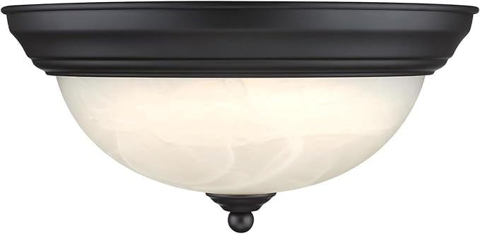Westinghouse Lighting 6137200 Dubrow Traditional One-Light 11 Inch 14 Watt LED Indoor Flush Mount Fixture with Color Temperature Selection Black-Bronze Finish White Alabaster Glass Shade
