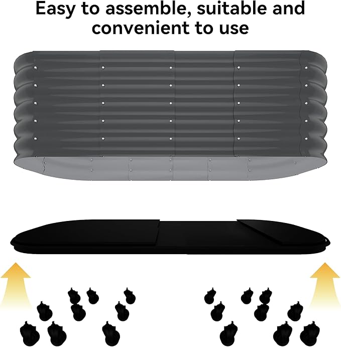 Mobile Large Raised Garden Bed with Water Reservoirs – Rustproof Galvanized Planter Cart with Wave Panels &amp Lock Wheel for Patio/Indoor Herbs(Gray)