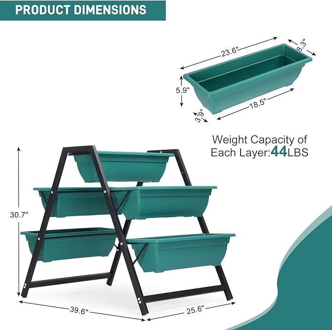 Tiered Raised Garden Planter Bed with 5 Boxes – Vertical Ladder-Shaped Planting Stand for Herbs Flowers &amp Vegetables – Durable UV-Resistant &amp Space-Saving Outdoor Indoor Use