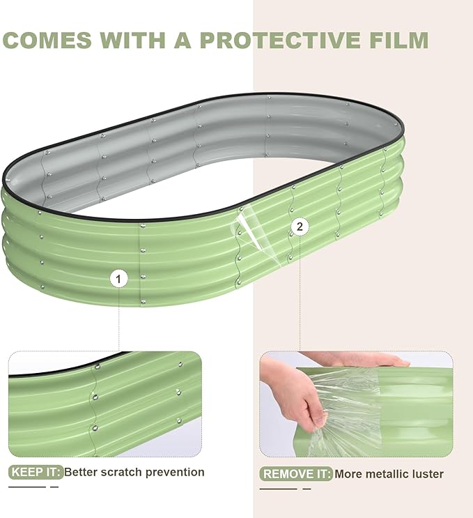 Raised Garden Bed 6x3x1ft Galvanized Outdoor Planter Beds with Safety Edging and Gloves Oval Metal Planter Box for Gardening Vegetables Flowers Herb-Green