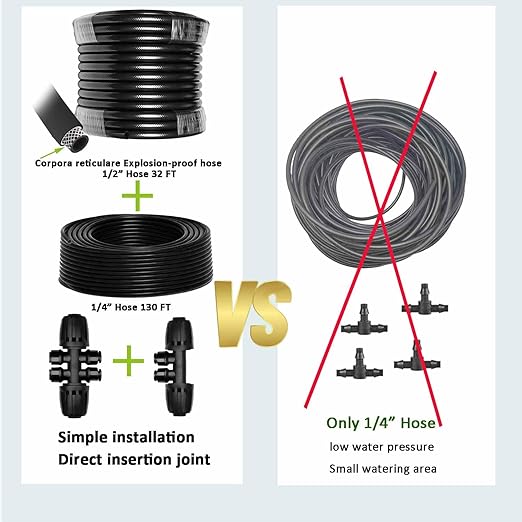Drip Irrigation System with Water Timer for GardenMain ID 1/2inch 16.5Ft and 1/4inch 96Ft Water Hose Watering System Sufficient Water Pressure Irrigation Dripper Waterflow Evenly Easy DIY