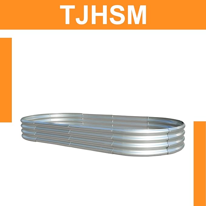 1 Pack 8x4x1Ft Silver Outdoor Metal Raised Garden Bed Flower Box Planted with Many Kinds of Plants Vegetables Flowers