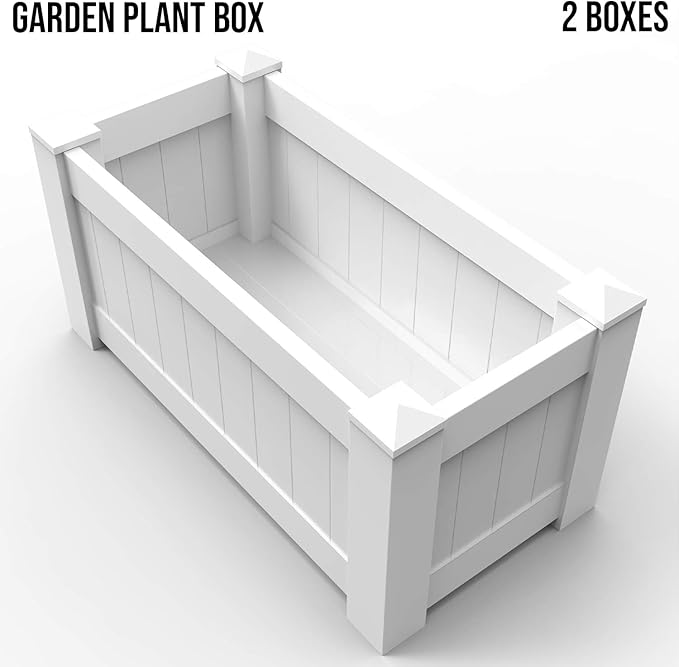 E&ampK Sunrise 43x20x20 Raised Garden Bed White Vinyl Above Ground Planter Box for Growing Vegetables Flowers Herbs DIY Gardening Yard Patio Lawn Outdoor (2 Pcs)