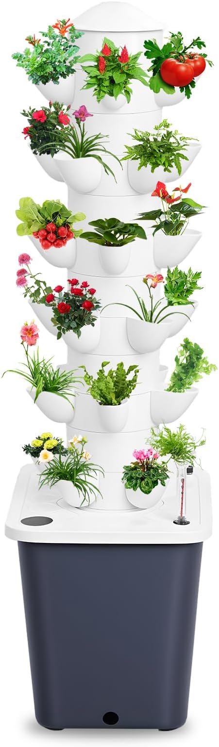 Hydroponics Growing System30 Pods Vertical 6 Tiers Hydroponic Tower with 10L TankPlants Germination Kit Vertical Hydroponic Systems for Gardening Lover (Black)