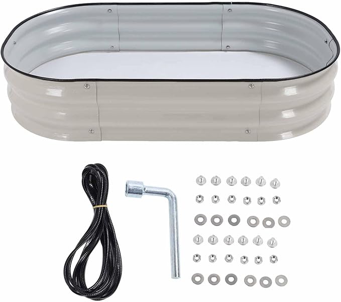 Raised Garden Bed Kit 304 Stainless Steel Oval Raised Planter Bed Outdoor for Vegetables Flowers with Open Base Design Heavy Duty Safe Edges Stackable (White)