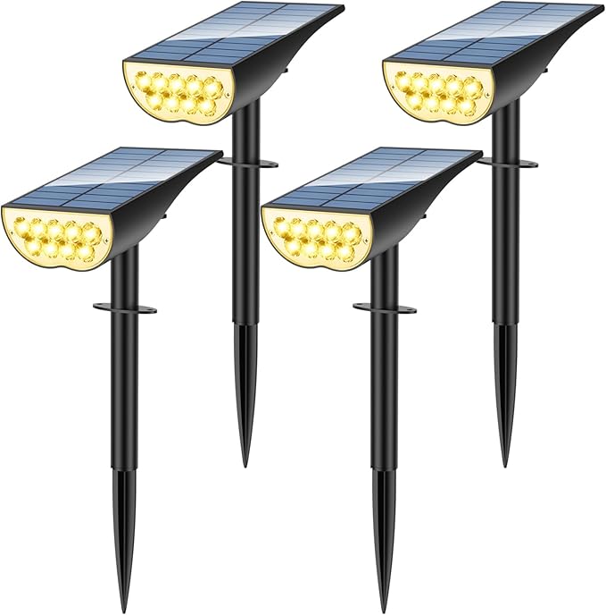 Solar Spot Lights Outdoor Solar Lights Outdoor Waterproof IP65 3 Brightness Modes Dusk to Dawn Landscape Spotlights for Yard Garden Pathway Tree Decoration Warm White 4 Pack