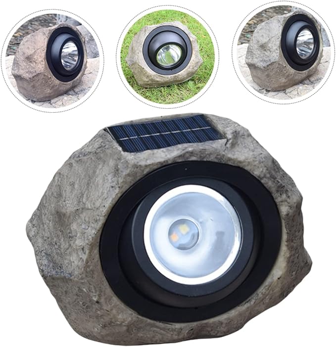 1pc Solar Outdoor Spotlight Imitated Stone Decorative Lamp for Gardens Patios and Lawns Dual Warm Light Settings